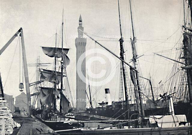 'Grimsby - View of the Docks, with the Hydraulic Tower', 1895. Artist: Unknown.