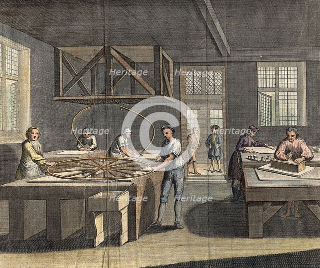 Grinding and polishing plate glass, 1760. Creator: Unknown.