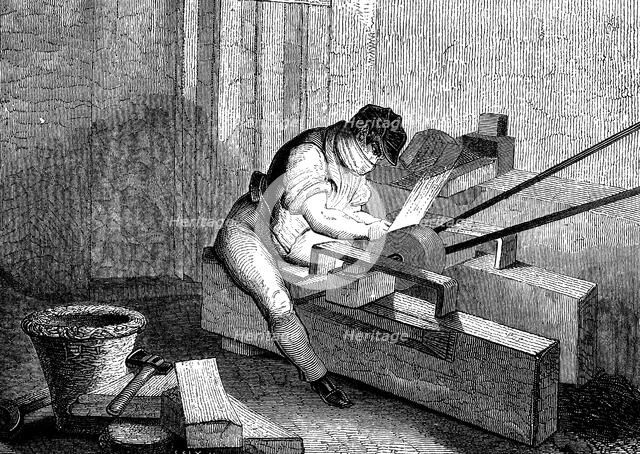 Grinding needle points, Redditch, England, c1830. Artist: Unknown