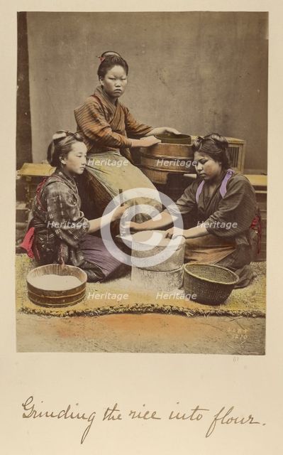Grinding the rice into flour, about 1873-1883. Creator: Shinichi Suzuki I.