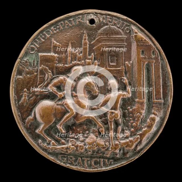 Gritti Before the Breached City Wall [reverse], 1512/1516. Creator: Giovanni Falier.