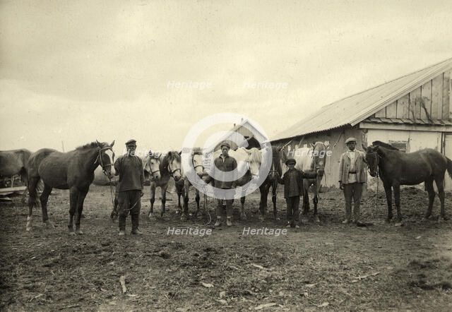 Grooms with horses, 1929. Creator: EI Vaneev.