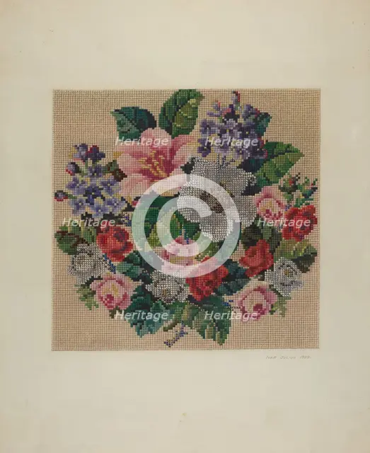 Gros Point Needlework - Flowers, c. 1939. Creators: Ivar Julius, Albert Rudin.