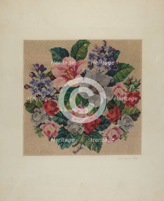 Gros Point Needlework - Flowers, c. 1939. Creators: Ivar Julius, Albert Rudin.