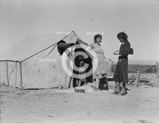 Grower's camp for migrant labor on the edge of the pea fields, near Calipatria, Imperial Valley, CA, Creator: Dorothea Lange.