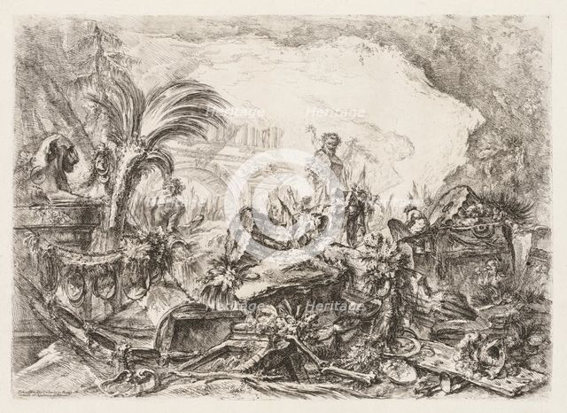 Groteschi: Ruins with a Statue of a Faun and a Fallen Column, ca. 1745-50. Creator: Giovanni Battista Piranesi (Italian, 1720-1778).