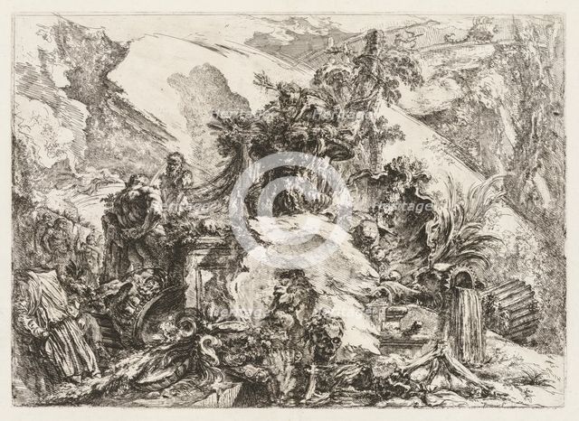 Groteschi: Ruins with Death's Head and Skeleton. Creator: Giovanni Battista Piranesi (Italian, 1720-1778).