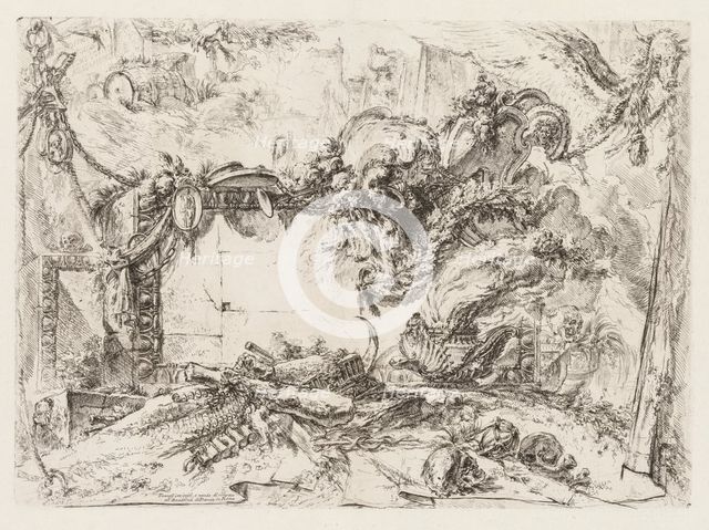 Groteschi: Ruins with Skulls and a Smoking Vase, ca. 1745-50. Creator: Giovanni Battista Piranesi (Italian, 1720-1778).