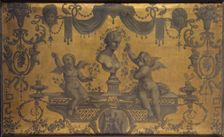 Grotesque decorative panel, two cupids crowning a bust with flowers, between 1801 and 1900. Creator: Unknown