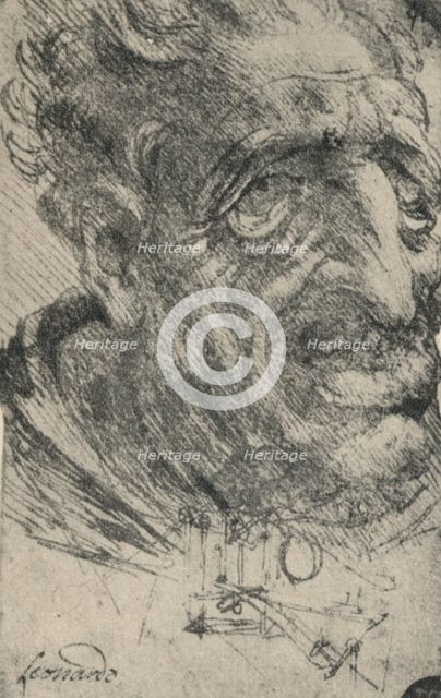 'Grotesque Head of a Man Turned Three-Quarters to the Right', c1480 (1945). Artist: Leonardo da Vinci.
