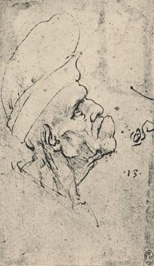 Grotesque Profile of a Man Wearing a Hat to the Right c1480 (1945). Artist: Leonardo da Vinci