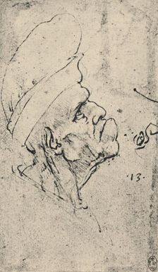 Grotesque Profile of a Man Wearing a Hat to the Right c1480 (1945). Artist: Leonardo da Vinci