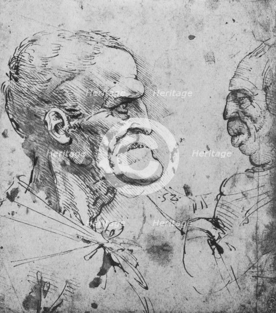 'Grotesque Profiles of a Man and Woman Facing', c1480 (1945). Artist: Leonardo da Vinci.