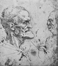 Grotesque Profiles of a Man and Woman Facing c1480 (1945). Artist: Leonardo da Vinci