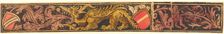Grotesque Strip with Dragon, Shields and Wild Men, c. 1475/1500. Creator: Unknown