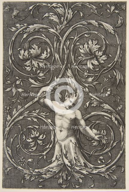 Grotesque with male figure with lower body and head of acanthus scrolls, ca. 1515-1600. Creator: Unknown.