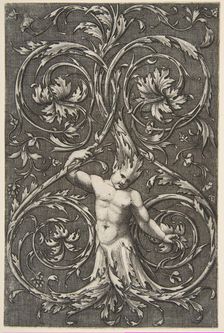 Grotesque with male figure with lower body and head of acanthus scrolls, ca. 1515-1600. Creator: Unknown