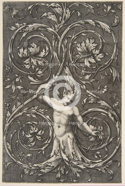 Grotesque with male figure with lower body and head of acanthus scrolls, ca. 1515-1600. Creator: Unknown.