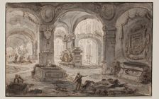 Grotto with Tombs, between 1721 and 1787. Creator: Carlo Galli Bibiena