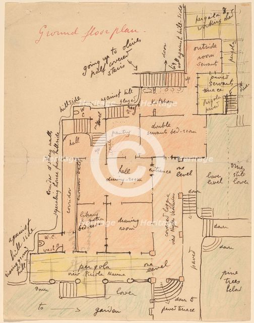 Ground Floor Plan for Torre Quatro Venti, c. 1905. Creator: Elihu Vedder.