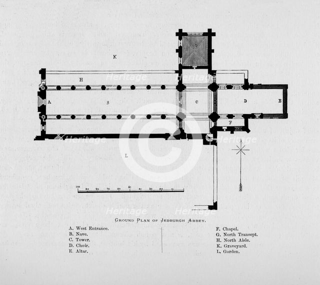 'Ground Plan of Jedburgh Abbey', 1897. Artist: Unknown.