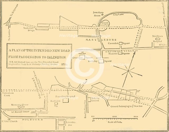 'Ground Plan of New Road from Islington to Edgware Road, 1755', (c1876). Creator: Unknown.