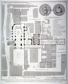 Ground plan of St Bartholomew's Priory, Smithfield, City of London, 1821. Artist: T Bourne