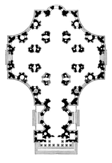 Ground plan of St Paul's Cathedral, London, second design, 17th century (1882). Artist: Unknown