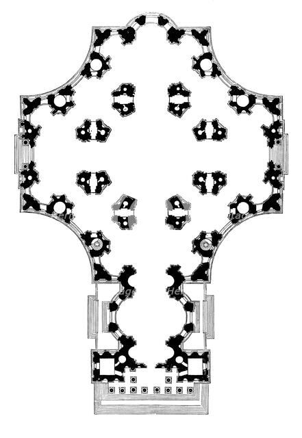Ground plan of St Paul's Cathedral, London, second design, 17th century (1882). Artist: Unknown