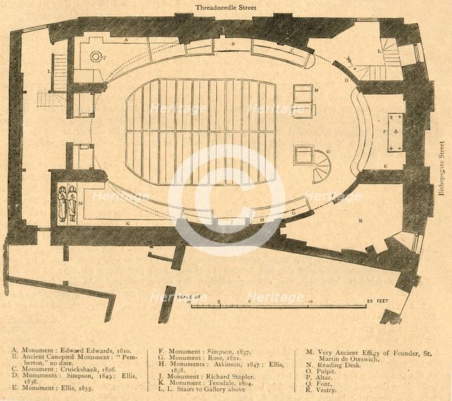 'Ground Plan of the Modern Church of St. Martin Outwich, Demolished 1874', (1897). Creator: Unknown.
