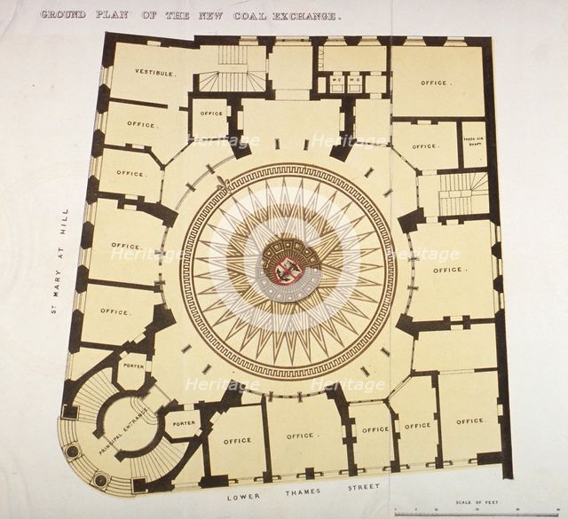 Ground plan of the New Coal Exchange in Lower Thames Street, City of London, 1849. Artist: Anon
