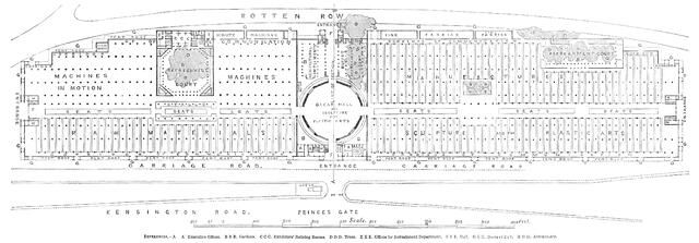 Ground Plan of the Building for the Great Industrial Exhibition, to be erected in Hyde-Park, 1850. Creator: Unknown.