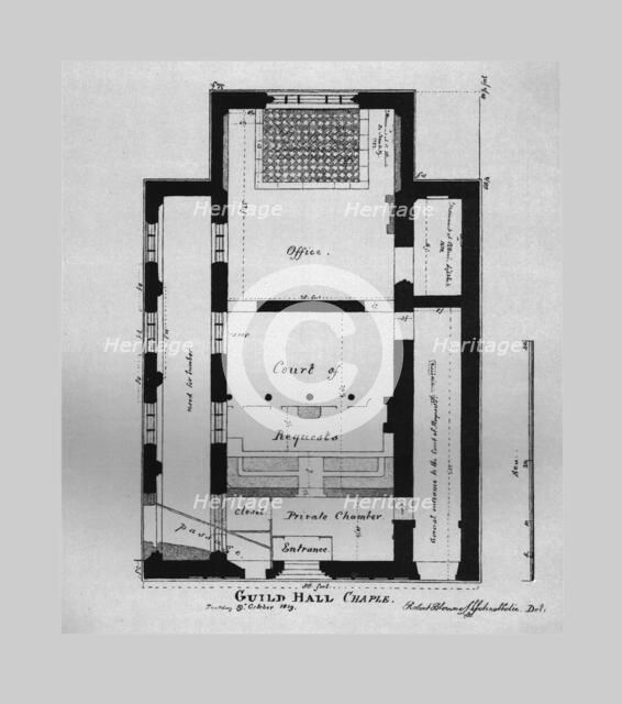 Ground Plan of the Guildhall Chapel 1815, (1866). Artist: Unknown.