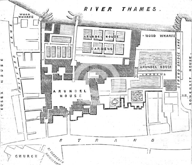 Ground-plot of Arundel House and Gardens, (the dark line encloses the premises), 1854. Creator: Unknown.
