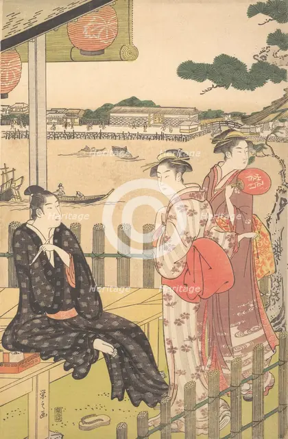 Group at a Tea-house on the Bank of the Sumida River, ca. 1790. Creator: Hosoda Eishi.