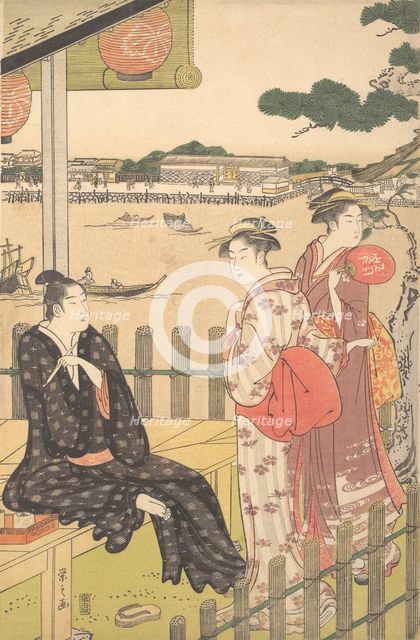 Group at a Tea-house on the Bank of the Sumida River, ca. 1790. Creator: Hosoda Eishi.