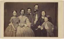 Group family portrait, two women and four children, about 1865. Creator: Unknown