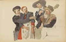 Group in seventeenth-century clothing, c. 1846-c. 1882. Creator: Cornelis Springer
