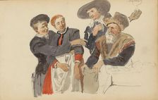 Group in seventeenth-century clothing, c. 1846-c. 1882. Creator: Cornelis Springer