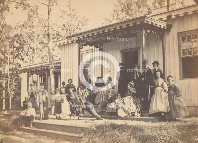 Group on Porch, 1860s. Creator: Egbert Guy Fowx.
