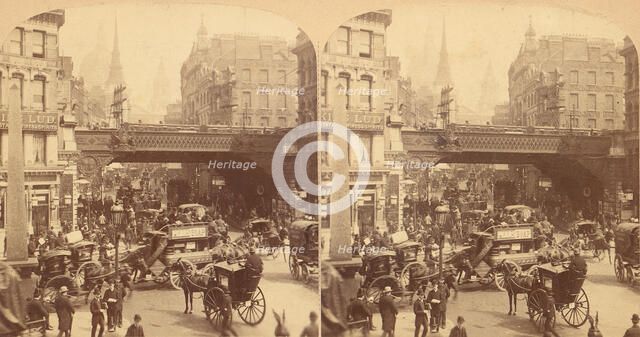 Group of 4 Stereograph Views of Ludgate Hill, London, England, 1850s-1910s. Creator: J F Jarvis.
