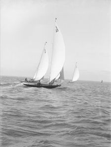 Group of 6 Metres racing downwind, 1914. Creator: Kirk & Sons of Cowes