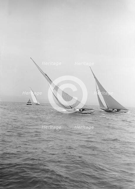 Group of 7 Metre yachts racing, 1913. Creator: Kirk & Sons of Cowes.