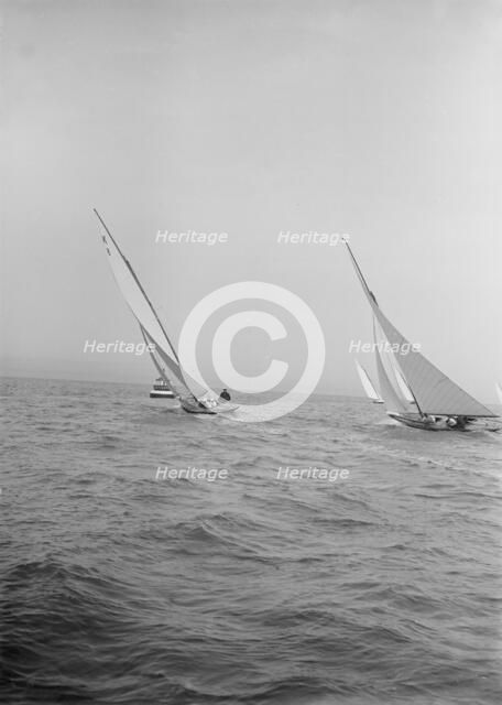 Group of 7 Metre yachts racing, 1913. Creator: Kirk & Sons of Cowes.