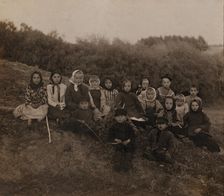 Group of children, in Iasnaia Poliana, 1908. Creator: Sergey Mikhaylovich Prokudin-Gorsky