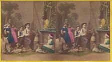 Group of children in native costume posed in a studio, one boy is playing an accordion...about 1870. Creator: Pauly Sisters