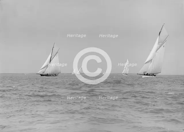 Group of cruisers sailing close-hauled, 1913. Creator: Kirk & Sons of Cowes.