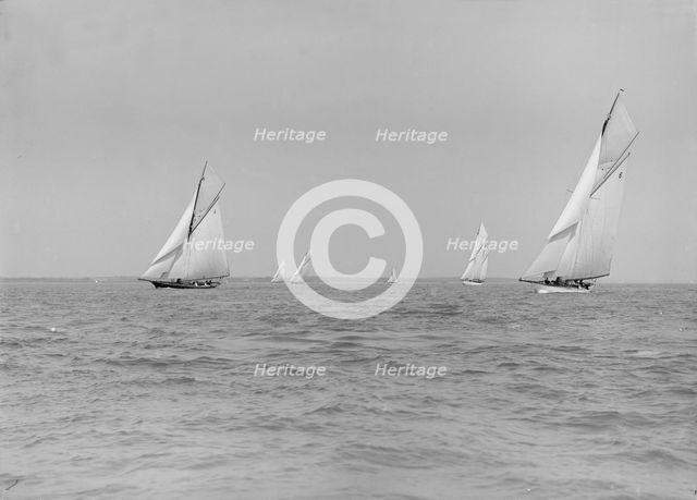 Group of cruisers sailing close-hauled, 1913. Creator: Kirk & Sons of Cowes.