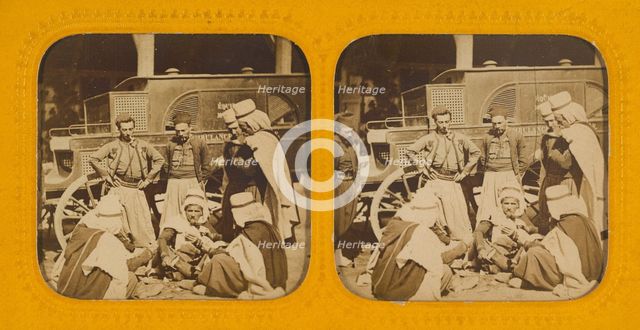 Group of ambulance drivers, possibly in Algeria, about 1860. Creator: Unknown.
