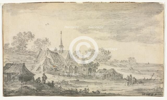 Group of Buildings on a Seashore, 1653. Creator: Jan van Goyen (Dutch, 1596-1656).